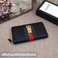 Charming Gucci Sylvie Leather Zip Around Wallet 476083 Black