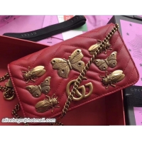 Luxury Discount Gucci GG Marmont Metal Animal Insects Studs Mini Bag 488426 Red 2018
