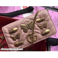 Discount Gucci GG Marmont Metal Animal Insects Studs Mini Bag 488426 Pink 2018
