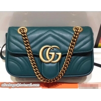 Luxury Gucci GG Marmont Matelassé Chevron Mini Chain Shoulder Bag 446744 Green 2018