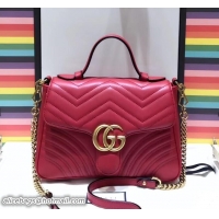 Classic Gucci GG Marmont Matelassé Chevron Small Top Handle Bag 498110 Red 2018