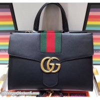 Fashion Gucci Web GG Marmont Top Handle Bag 476470 Black 2018