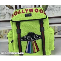 Unique Style Gucci Mesh Techpack Backpack Bag 429037 Embroidered Hollywood and UFO Grass Gree 2018
