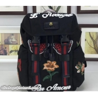 Best Grade Gucci Techno Canvas Techpack Backpack Small Bag 478327 Embroidered Butterfly And Flowers Black 2018