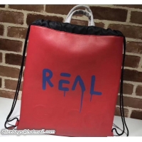 Original Cheap Gucci Real GucciGhost Drawstring Backpack Bag 474210 Red 2018