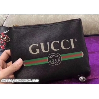 Best Grade Gucci Print Leather Vintage Logo Small Portfolio Pouch Clutch Bag 495665 Black 2018