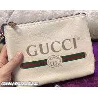 Top Grade Gucci Print Leather Vintage Logo Small Portfolio Pouch Clutch Bag 495665 White 2018