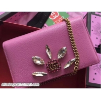 Luxury Gucci Leather Mini Chain Bag With Double G And Crystals 499782 Pink 2018