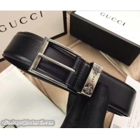 Good Product Gucci Width 38mm Leather Belt With Bees 495122 Black with Silver Hardware 2018