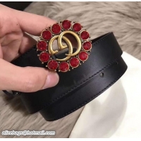 Shop Cheap Gucci Width 3cm Leather Belt with Double G and Red Crystals Buckle 20818 2018