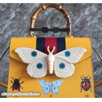 Good Quality Gucci Web Insect Leather Medium Top Handle Bag 488691 Yellow 2018