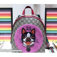 Luxury Discount Gucci GG Supreme Boston Terriers Bosco Small Backpack Bag 495621 Pink Patch 2018