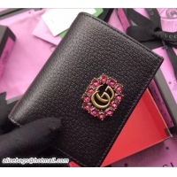 Discount Gucci Leather Card Case With Double G And Crystals 499783 Black 2018