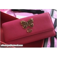 Crafted Gucci Leather Continental Wallet With Butterfly 499359 Bright Pink 2018