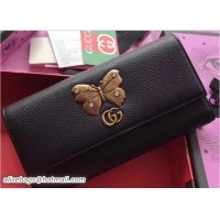 Trendy Design Gucci Leather Continental Wallet With Butterfly 499359 Black 2018