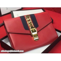 Discount Gucci Sylvie Web Leather Small Wristlet Clutch Bag 477627 Red 2018