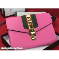 Classic Specials Gucci Sylvie Web Leather Small Wristlet Clutch Bag 477627 Pink 2018