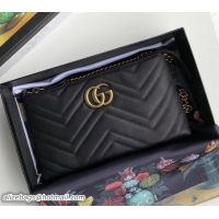 Fashion Gucci GG Marmont Matelassé Chevron Mini Chain Bag 443447 Black 2018