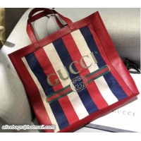 Unique Gucci Sylvie Baiadera Striped Linen Canvas Vintage Logo Print Large Tote Bag 523774 2018