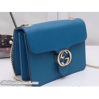 Low Price Gucci Interlocking G Buckle Chain Leather Shoulder Small Bag 510304 Cyan 2018
