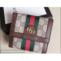 Generous Gucci Ophidia GG Web French Flap Wallet 523173 Brown 2018
