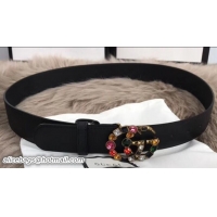 Duplicate Gucci Width 4cm Black Leather Belt with Multicolor Crystals Double G Buckle 519788