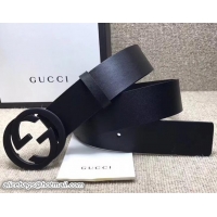 Duplicate gucci leather belt with interlocking G in matte black 368186