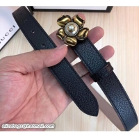 Cheaper Design Gucci Width 2.5cm Leather Belt Black With Metal Flower 519793