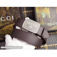 Duplicate Gucci Width 3.8cm Leather Belt Coffee with Vintage Logo Metal Buckle 519827