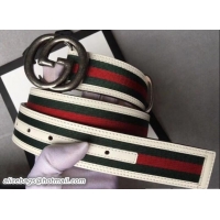 Inexpensive Gucci Width 3.8cm Web Belt White/Silver with Interlocking G Buckle 519816