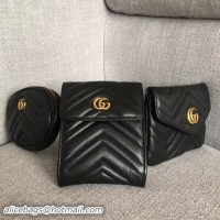 Sumptuous Gucci GG Marmont Matelassé Leather Belt Bag 524597 Black 2018