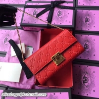 Sumptuous Gucci Padlock GG Signature Leather Continental Chain Wallet 453506 Red