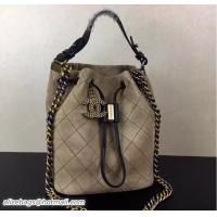 Stylish Chanel Suede Calfskin Drawstring Bag A93620 Beige/Black