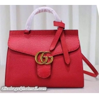 Luxury Gucci GG Marmont Leather Top Handle Bag 421890 Red