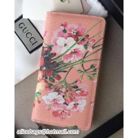 Grade Quality Gucci Blooms Print Zip Around Wallet 410102 Pink