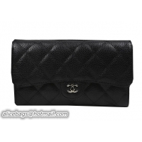 Chanel Tri-Fold Wallet Black Original Cannage Pattern A31506 Silver