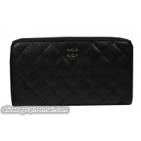 Chanel Matelasse Zip Around Wallet Black Cannage Pattern A50097 Silver