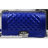Boy Chanel Flap Bag Original Pearly Patent Leather A67025 Blue