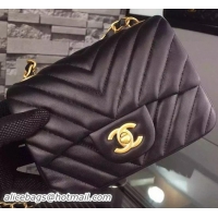 Chanel Classic mini Flap Bag Black Chevron Sheepskin Leather A68748 Gold