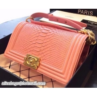 Chanel Boy Flap Shoulder Bag Pink Python Leather A66095 Gold
