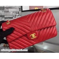 Chanel 2.55 Series Flap Bag Red Lambskin Chevron Leather A5023 Gold