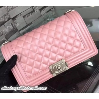 Boy Chanel Flap Shoulder Bag Pink Sheepskin Leather A67086 Silver
