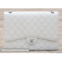 Chanel Maxi Quilted Classic Flap Bag White Cannage Pattern A58601 Silver