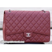 Chanel Maxi Quilted Classic Flap Bag Maroon Cannage Pattern A58601 Silver