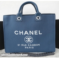 Chanel Large Canvas Tote Shopping Bag A67002 Blue