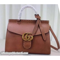 Expensive Gucci GG Marmont Leather Top Handle Bag 421890 Brown