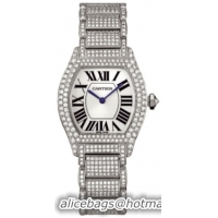 Cartier Tortue Diamond Series Fashionable 18kt White Gold Ladies Manual Winding Wristwatch-WA5049MC
