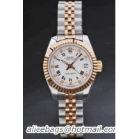 Rolex Datejust Golden Cutwork White Surface Women Watch-RD3776