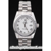 Rolex Day-Date Silver Cutwork White Watch-RD2450