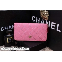 Chanel Embroidery Zip Around Wallet Original Leather CHA9559 Pink